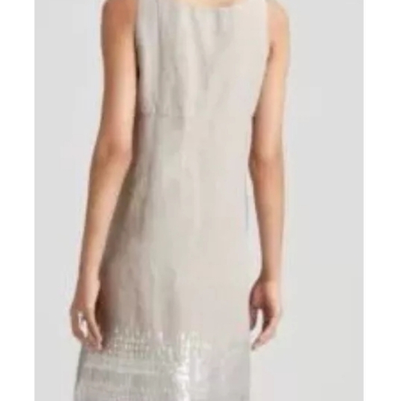 EILEEN FISHER Organic Linen Dress Sequin  Natural Tan Silver Khaki Size 8 - Picture 2 of 15